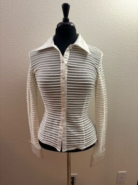 Recollections Ivory Sheer Striped Button-Down Shirt